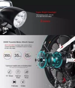 Samebike Elektrische Vouwfiet - Shimano 7 Speed Derailleur - 48V/ 10Ah Lithium Batterij - Aluminium -sportief/modern - 35km/u - Wit -Fietsuitrusting Winkel 1030x1200