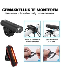 SWILIX ® - Fietsverlichting Set - Oplaadbare USB Led Fietslamp - Voor En Achter - Waterdicht - 4 Lichtstanden - Zwart -Fietsuitrusting Winkel 1063x1200 2