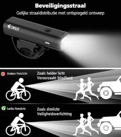 SWILIX ® - Fietsverlichting Set - Oplaadbare USB Led Fietslamp - Voor En Achter - Waterdicht - 4 Lichtstanden - Zwart -Fietsuitrusting Winkel 1063x1200 3