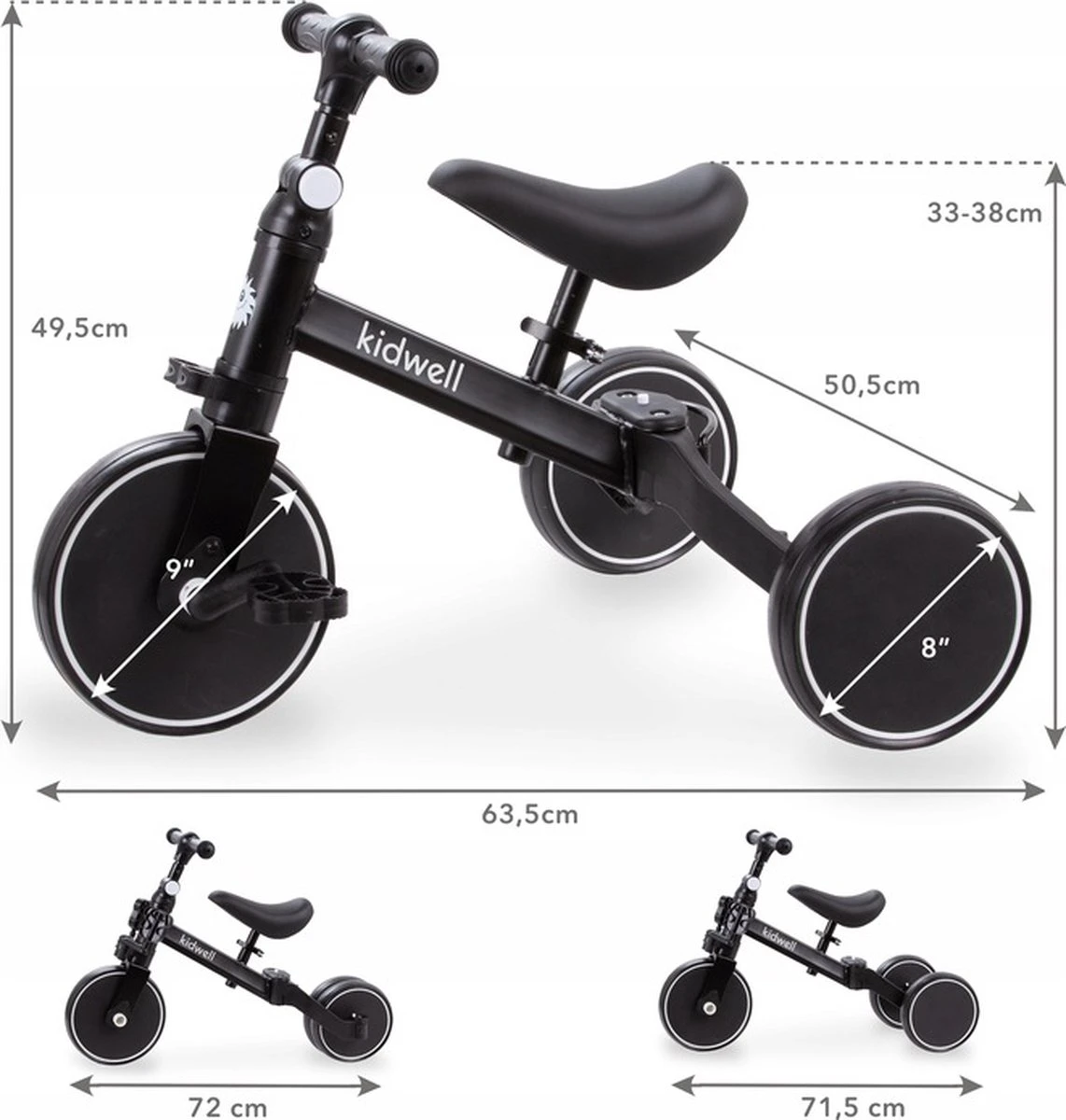 Kidwell Fiets 3 In 1 - Loopfiets - Kinderfiets - Driewieler - Cadeau - Speelgoed 4 Kidwell Fiets 3 In 1 - Loopfiets - Kinderfiets - Driewieler - Cadeau - Speelgoed - Afbeelding 2