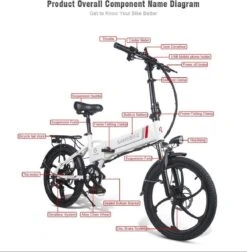 Samebike Elektrische Vouwfiet - Shimano 7 Speed Derailleur - 48V/ 10Ah Lithium Batterij - Aluminium -sportief/modern - 35km/u - Wit -Fietsuitrusting Winkel 1174x1200