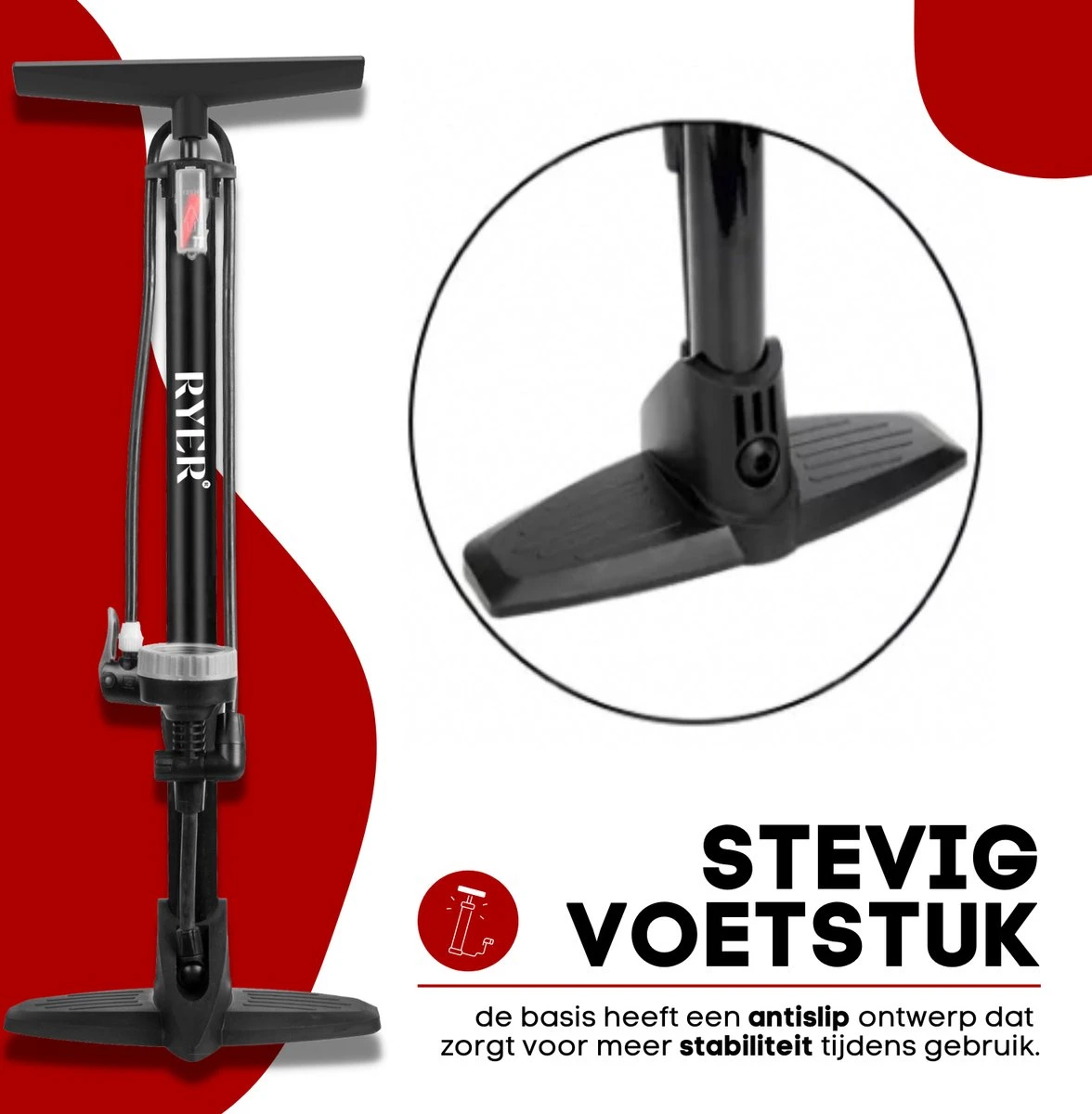 RYER Fietspomp Pro - Drukmeter - Inclusief Banden Reparatieset 11 RYER Fietspomp Pro - Drukmeter - Inclusief Banden Reparatieset - Afbeelding 9