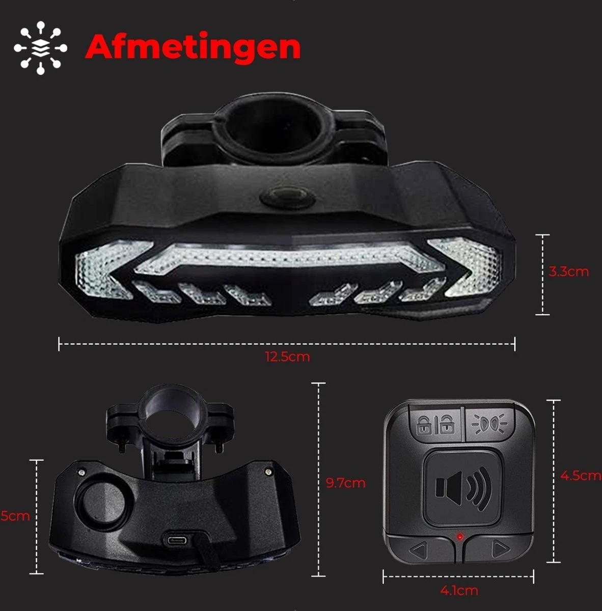 B-care Elektrische Fietsverlichting - Inclusief Afstandsbediening En Richtingaanwijzers - Fietsalarm - Anti Diefstal Alarm - Fiets Achterlicht - Fietsbel - Fiets Accessoires 11 B-care Elektrische Fietsverlichting - Inclusief Afstandsbediening En Richtingaanwijzers - Fietsalarm - Anti Diefstal Alarm - Fiets Achterlicht - Fietsbel - Fiets Accessoires - Afbeelding 9