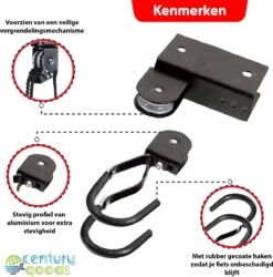 Century Goods Fietslift - Fietstakel - Fiets Ophangsysteem - Met Valbeveiliging | 60 Kg Draagkracht -Fietsuitrusting Winkel 1185x1200 6