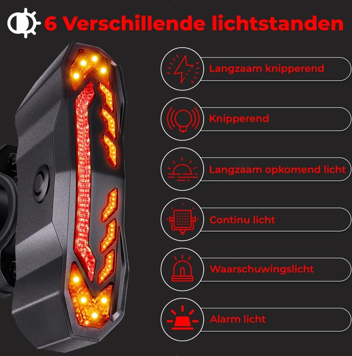 B-care Elektrische Fietsverlichting - Inclusief Afstandsbediening En Richtingaanwijzers - Fietsalarm - Anti Diefstal Alarm - Fiets Achterlicht - Fietsbel - Fiets Accessoires 4 B-care Elektrische Fietsverlichting - Inclusief Afstandsbediening En Richtingaanwijzers - Fietsalarm - Anti Diefstal Alarm - Fiets Achterlicht - Fietsbel - Fiets Accessoires - Afbeelding 2