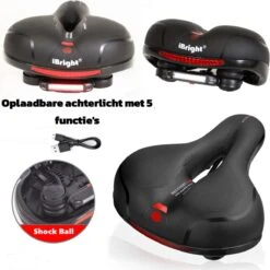 IBright Gel Fietszadel Met LED Oplaadbare Achterlicht - USB Oplaadbaar - Fietsverlichting Met 6 Functie's - Dames / Heren - Waterdicht - Gratis Zadelstrop - USB Oplaadkabel - Zwart 31 IBright Gel Fietszadel Met LED Oplaadbare Achterlicht - USB Oplaadbaar - Fietsverlichting Met 6 Functie's - Dames / Heren - Waterdicht - Gratis Zadelstrop - USB Oplaadkabel - Zwart -Fietsuitrusting Winkel 1198x1200 18