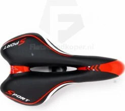 Voltano Sport Fietszadel – Gel Trekking Zadel – Met Uitsparing – Unisex - Zwart / Rood - Incl. Gratis Zadelstrop