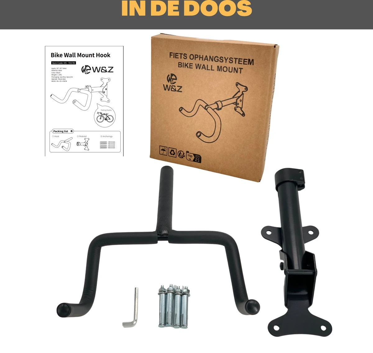 W&Z WallMount Fietsdrager - Ophangbeugel - Muurbeugel Fiets - Fietsbeugel - Opbergbeugel - Fiets Ophangsysteem 7 W&Z WallMount Fietsdrager - Ophangbeugel - Muurbeugel Fiets - Fietsbeugel - Opbergbeugel - Fiets Ophangsysteem - Afbeelding 5