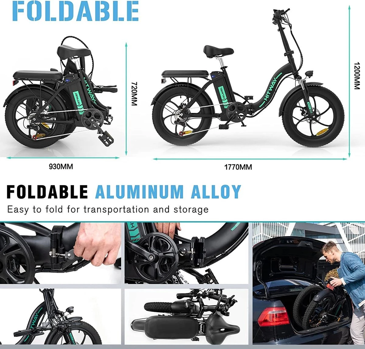 Hitway BK6 Elektrische Fiets | Opvouwbare E-bike | 20 Inch Fat Tire | 350W Motor | 10Ah | Zwart/Groen 10 Hitway BK6 Elektrische Fiets | Opvouwbare E-bike | 20 Inch Fat Tire | 350W Motor | 10Ah | Zwart/Groen - Afbeelding 8