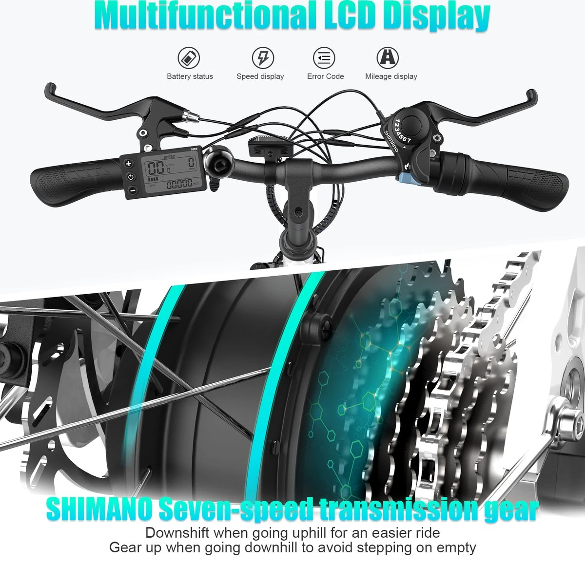 HITWAY Elektrische Fiets Voor Volwassenen | Ebikes Fietsen Stadsfiets | 250W 36V Motor | 7 VERSNELLINGSSYSTEE | 26 Inch - Wit 8 HITWAY Elektrische Fiets Voor Volwassenen | Ebikes Fietsen Stadsfiets | 250W 36V Motor | 7 VERSNELLINGSSYSTEE | 26 Inch - Wit - Afbeelding 6