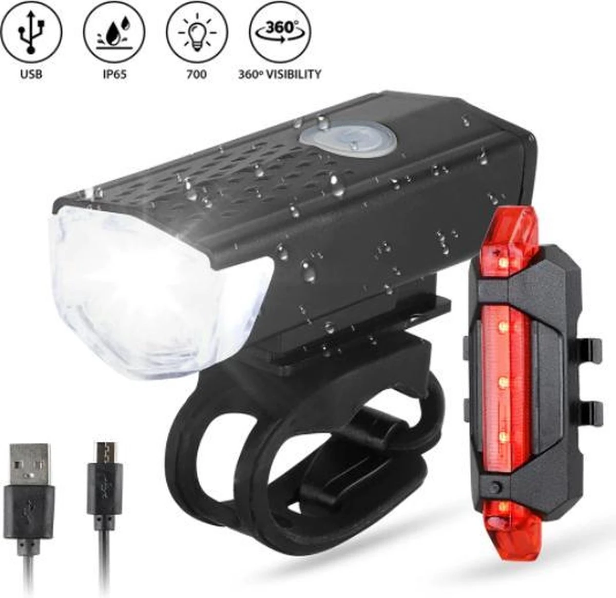 Waterdichte Oplaadbare Fietslamp Voor En Achter - 300 Lumen - Superfelle Fietsverlichting Met USB-kabel - Combi Deal 3 Waterdichte Oplaadbare Fietslamp Voor En Achter - 300 Lumen - Superfelle Fietsverlichting Met USB-kabel - Combi Deal