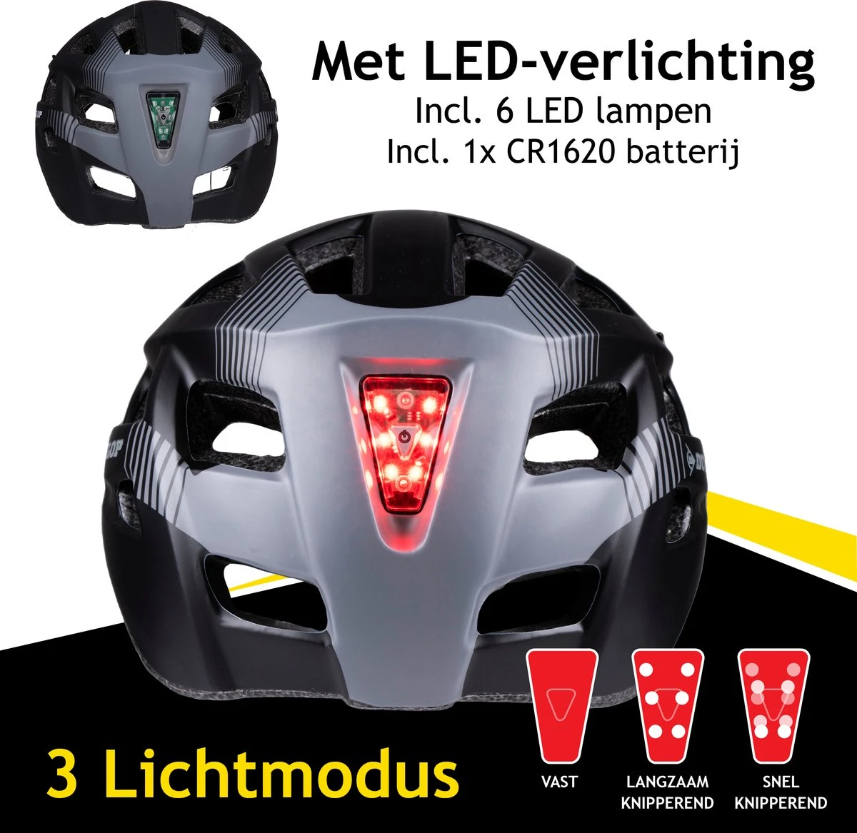 Dunlop Fietshelm - Verstelbaar Van 58 Tot 61 CM - Maat L - Met LED-Verlichting - 3 Lichtmodus - Zwart 9 Dunlop Fietshelm - Verstelbaar Van 58 Tot 61 CM - Maat L - Met LED-Verlichting - 3 Lichtmodus - Zwart - Afbeelding 7