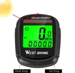 Draadloze Verlichte Fietscomputer - USB Oplaadbaar- Op Zonne- Energie - Kilometerteller - Klok - Calorie Teller - Snelheidsmeter - Auto Wake - IPX7 Waterdicht - 5 Talen - Met Verlichte LCD Display - Multifunctioneel - Inclusief Sensor - Zwart -Fietsuitrusting Winkel 1200x1171 3
