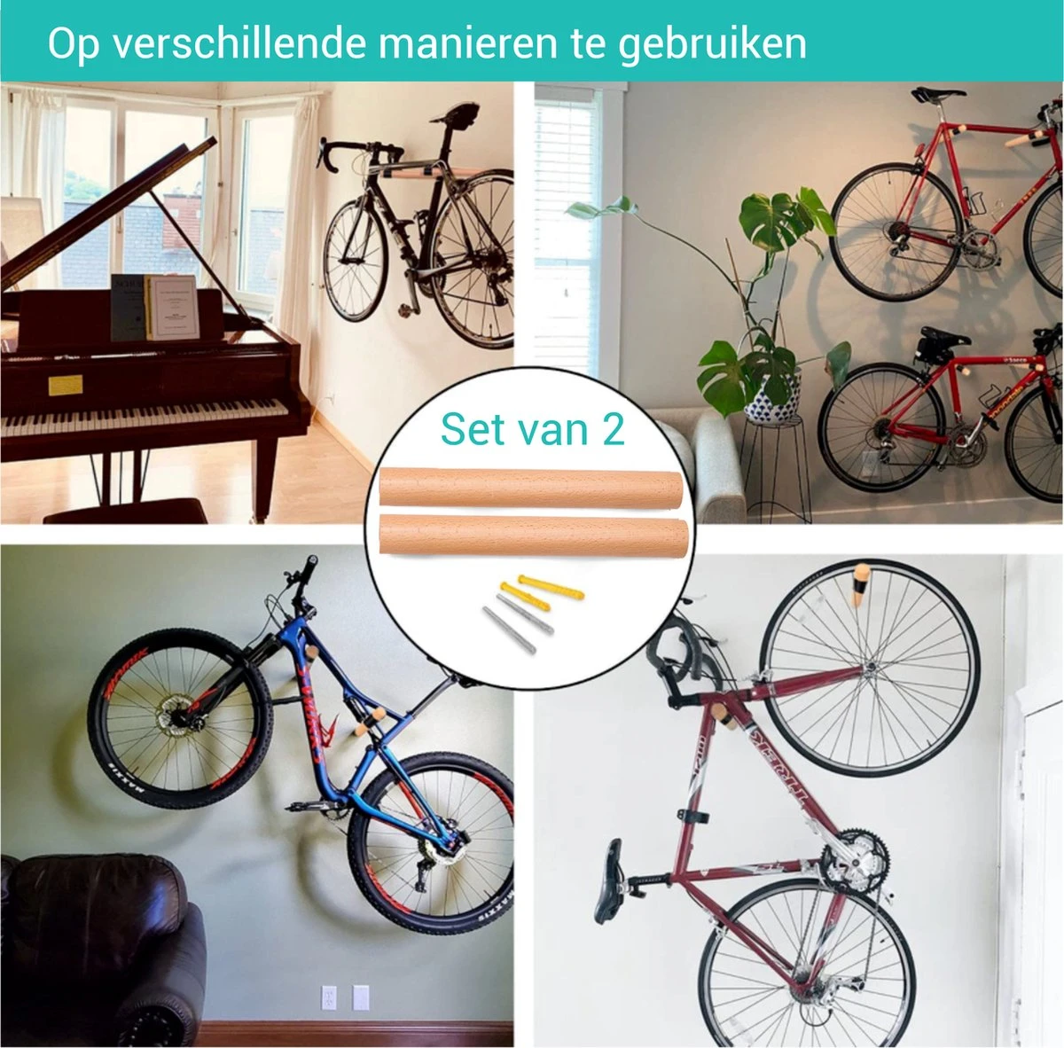 Fiets Ophangsysteem Van Massief Beukenhout | 2 Stuks | 32cm | Ophangbeugel | Muurbeugel Fiets | &ERGY 6 Fiets Ophangsysteem Van Massief Beukenhout | 2 Stuks | 32cm | Ophangbeugel | Muurbeugel Fiets | &ERGY - Afbeelding 4
