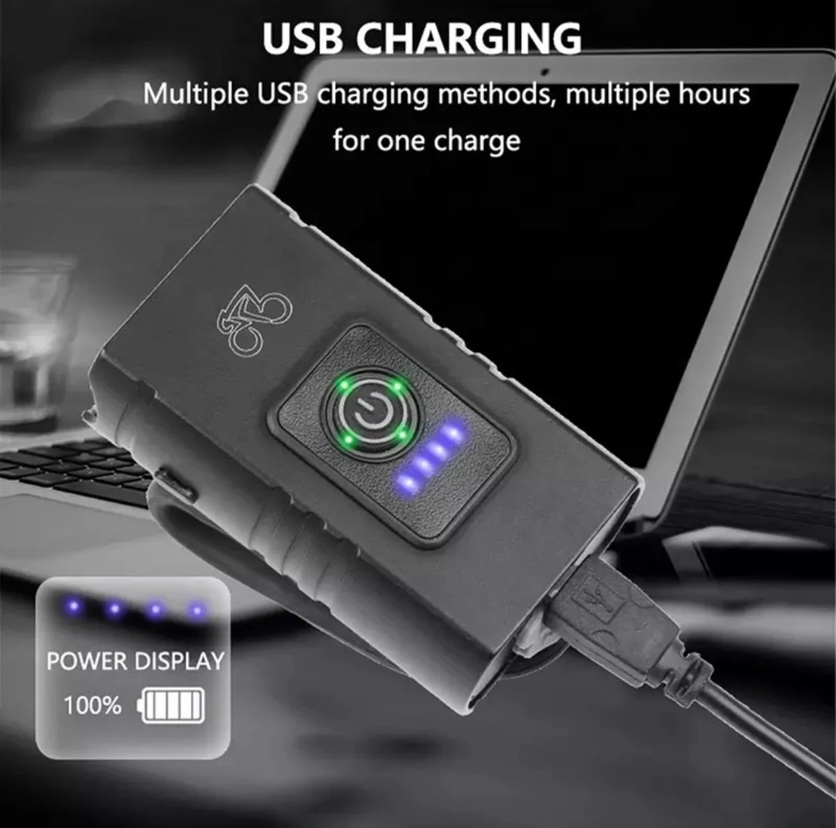 Fietslamp LED, Fietslicht, Fietsverlichting, Racefiets, Voorlicht, Oplaadbaar, Micro USB, Verstelbaar, Zwart 4 Fietslamp LED, Fietslicht, Fietsverlichting, Racefiets, Voorlicht, Oplaadbaar, Micro USB, Verstelbaar, Zwart - Afbeelding 2