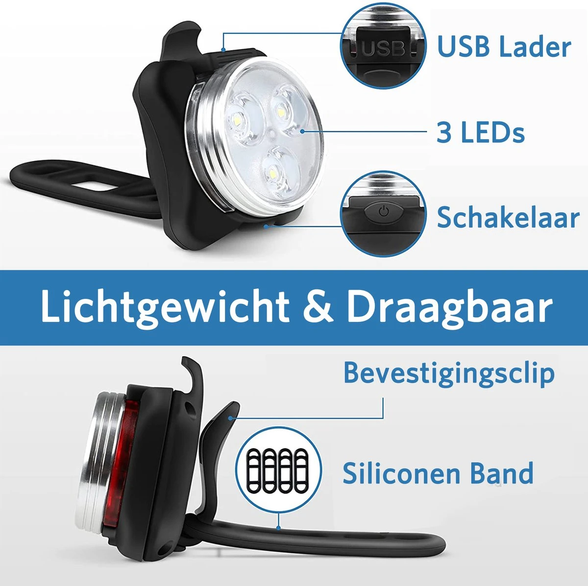 Fietsverlichting USB Oplaadbaar - Waterdicht Fietslamp - LED Fietslampjes - Voorlicht En Achterlicht - Voor Fiets 9 Fietsverlichting USB Oplaadbaar - Waterdicht Fietslamp - LED Fietslampjes - Voorlicht En Achterlicht - Voor Fiets - Afbeelding 7