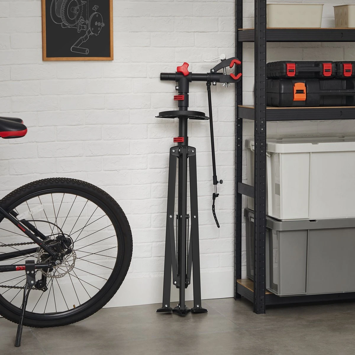 ACAZA Fiets Bevestigingsstandaard Met Snelsluiting, Gereedschapshouder En Stuurhouder, Lichte En Draagbare Reparatie Standaard Voor Fietsen, Zwart Statief 13 ACAZA Fiets Bevestigingsstandaard Met Snelsluiting, Gereedschapshouder En Stuurhouder, Lichte En Draagbare Reparatie Standaard Voor Fietsen, Zwart Statief - Afbeelding 11