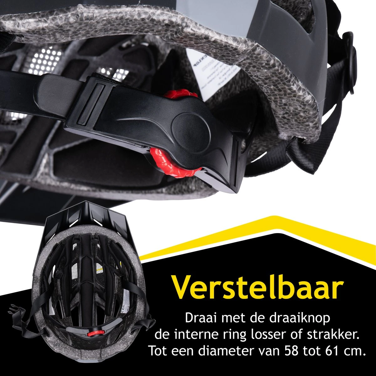Dunlop Fietshelm - Verstelbaar Van 58 Tot 61 CM - Maat L - Met LED-Verlichting - 3 Lichtmodus - Zwart 6 Dunlop Fietshelm - Verstelbaar Van 58 Tot 61 CM - Maat L - Met LED-Verlichting - 3 Lichtmodus - Zwart - Afbeelding 4