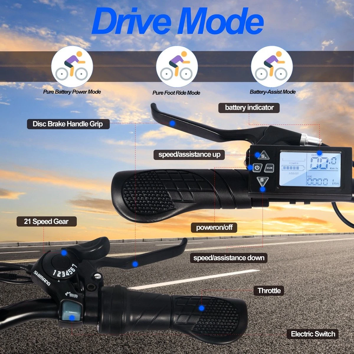 HITWAY 26 Inch E-bike, Elektrische Fiets Voor Heren En Dames, Pedelec Stadsfietsen, 250 W Motor, 36 V/11,2 Ah E-bike, Shimano 7 Versnellingen, 35-90 Km| Wit / Blauw 8 HITWAY 26 Inch E-bike, Elektrische Fiets Voor Heren En Dames, Pedelec Stadsfietsen, 250 W Motor, 36 V/11,2 Ah E-bike, Shimano 7 Versnellingen, 35-90 Km| Wit / Blauw - Afbeelding 6