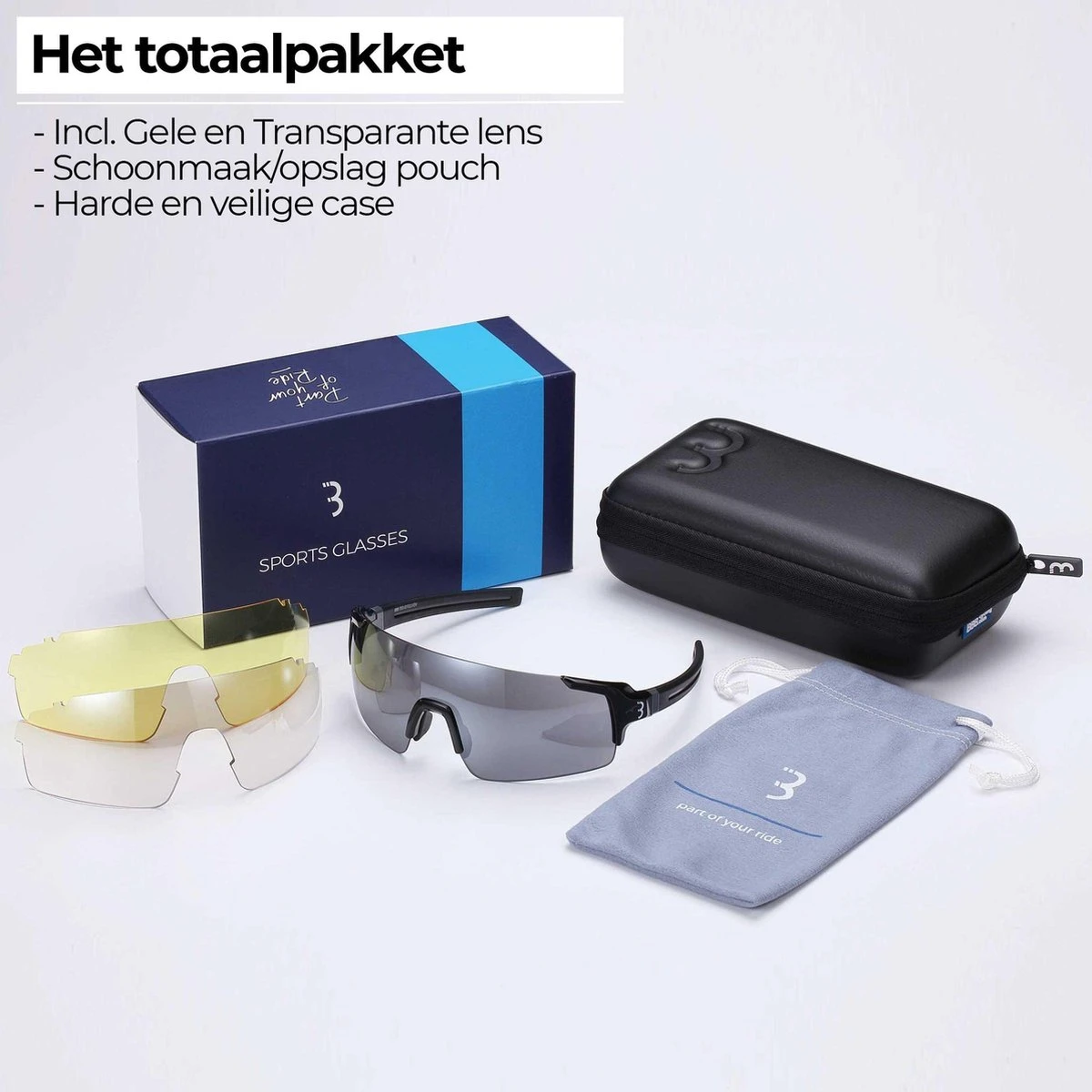 BBB Cycling FullView Fietsbril - Frameless Zonnebril - Wielrenbril Met 3 Lenzen - Glanzend Zwart - BSG-63 4 BBB Cycling FullView Fietsbril - Frameless Zonnebril - Wielrenbril Met 3 Lenzen - Glanzend Zwart - BSG-63 - Afbeelding 2