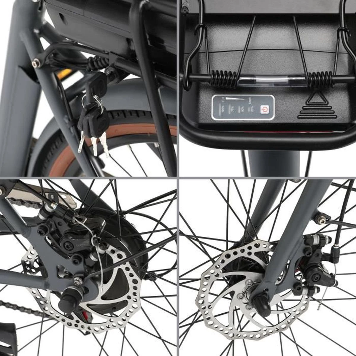 Elektrische Stadsfiets 26 '' (F264) - Stalen Frame - 6 Versnellingen Shimano - Schijfremmen - 10 Ah - Grijs 4 Elektrische Stadsfiets 26 '' (F264) - Stalen Frame - 6 Versnellingen Shimano - Schijfremmen - 10 Ah - Grijs - Afbeelding 2