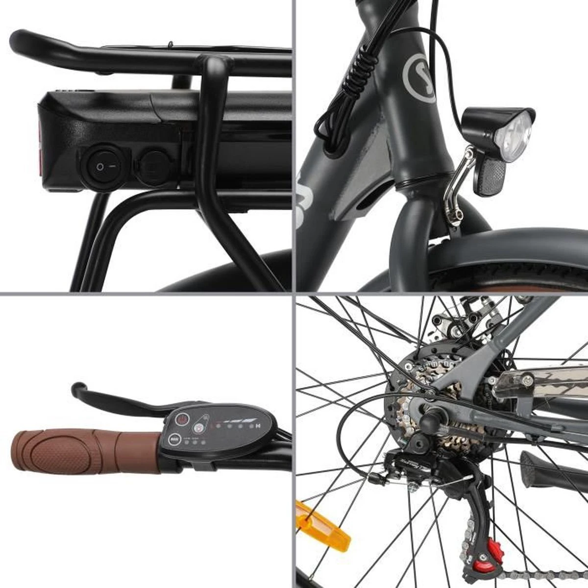 Elektrische Stadsfiets 26 '' (F264) - Stalen Frame - 6 Versnellingen Shimano - Schijfremmen - 10 Ah - Grijs 6 Elektrische Stadsfiets 26 '' (F264) - Stalen Frame - 6 Versnellingen Shimano - Schijfremmen - 10 Ah - Grijs - Afbeelding 4