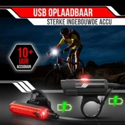 Strex LED Fietsverlichting Set - Voorlicht En Achterlicht - USB Oplaadbaar - Fietslamp - Fietslampjes - Zwart -Fietsuitrusting Winkel 1200x1200 487