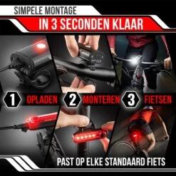 Strex LED Fietsverlichting Set - Voorlicht En Achterlicht - USB Oplaadbaar - Fietslamp - Fietslampjes - Zwart -Fietsuitrusting Winkel 1200x1200 489