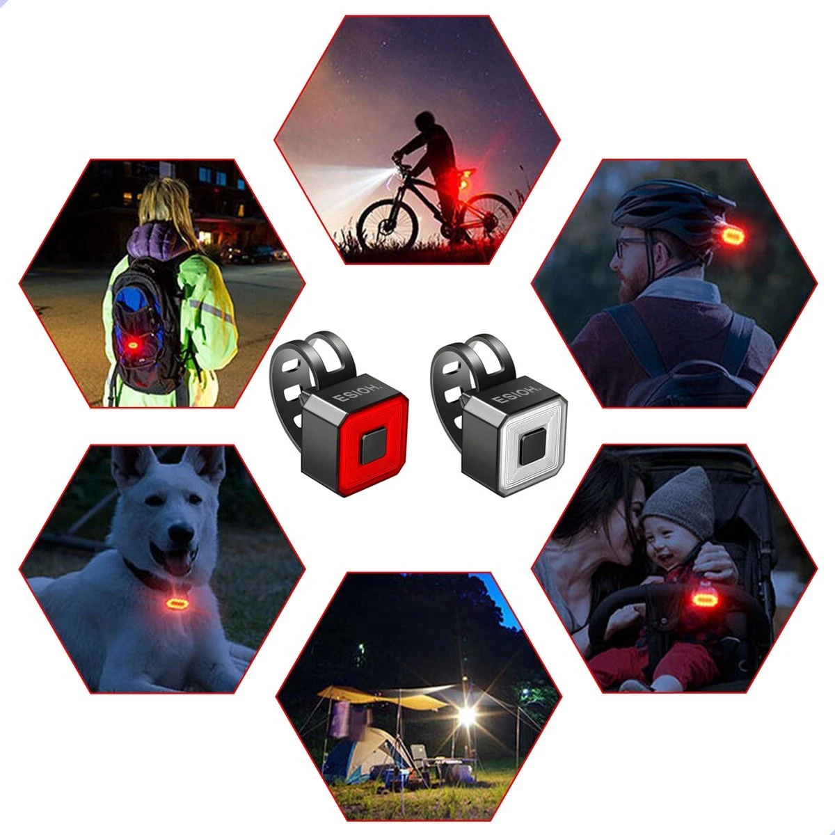 Esioh® Oplaadbare Fietslamp Led Set Wit En Rood – Oplaadbare Fietsverlichting USB – Fietslampjes Voorlicht En Achterlicht 4 Esioh® Oplaadbare Fietslamp Led Set Wit En Rood – Oplaadbare Fietsverlichting USB – Fietslampjes Voorlicht En Achterlicht - Afbeelding 2