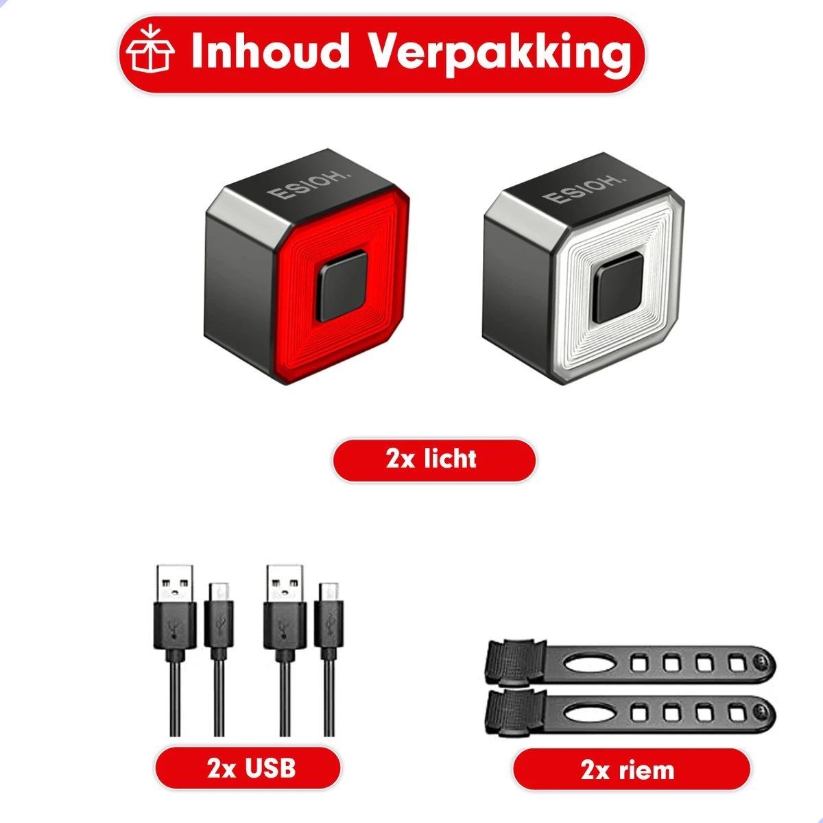 Esioh® Oplaadbare Fietslamp Led Set Wit En Rood – Oplaadbare Fietsverlichting USB – Fietslampjes Voorlicht En Achterlicht 13 Esioh® Oplaadbare Fietslamp Led Set Wit En Rood – Oplaadbare Fietsverlichting USB – Fietslampjes Voorlicht En Achterlicht - Afbeelding 11