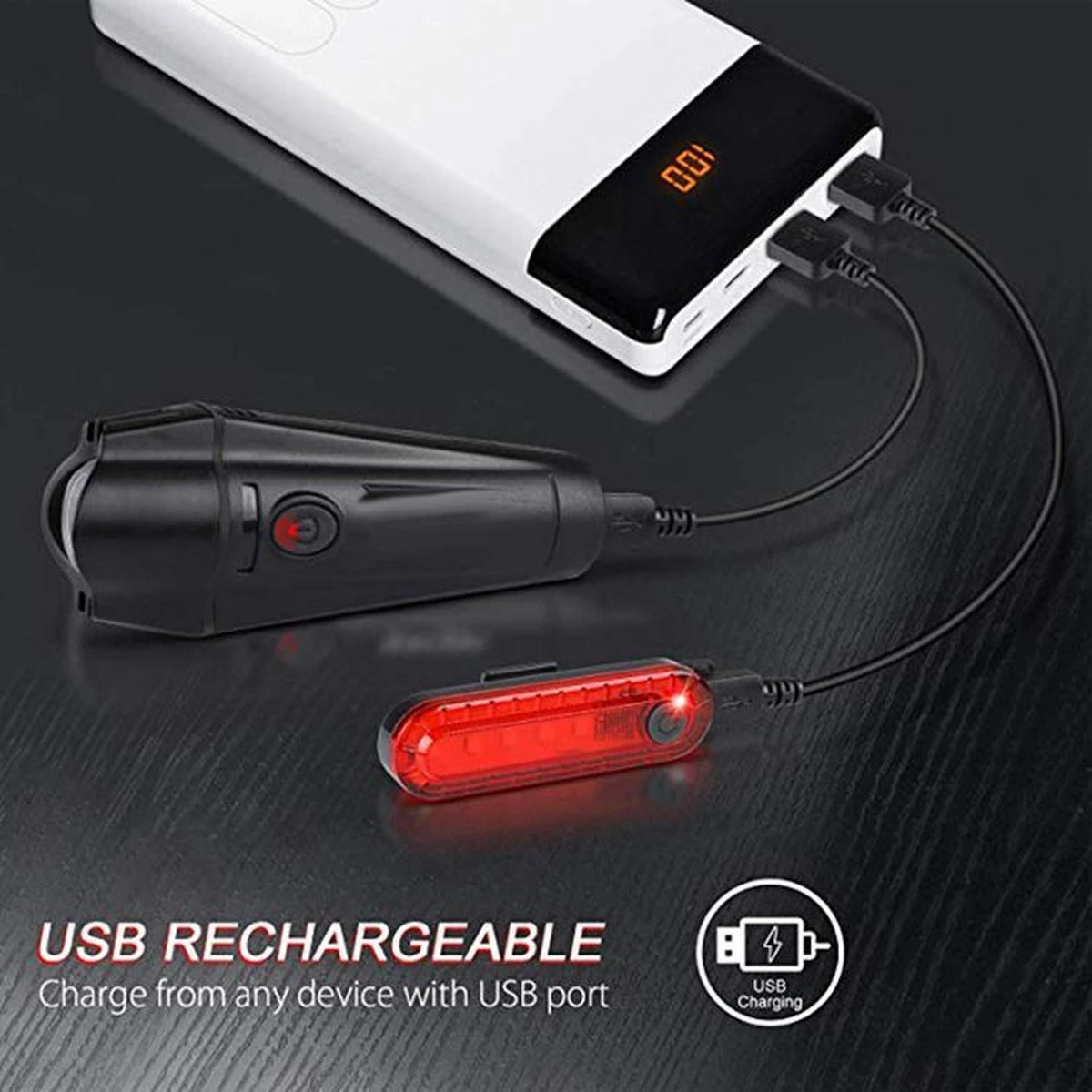 FIEZIO Fietsverlichting - USB Oplaadbaar LED Fietslampen – Waterdicht 4 FIEZIO Fietsverlichting - USB Oplaadbaar LED Fietslampen – Waterdicht - Afbeelding 2