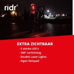 RIDR Achterlicht Fiets - USB Oplaadbaar LED - Fietsverlichting Met Laser - Waterdicht -Fietsuitrusting Winkel 1200x1200 666