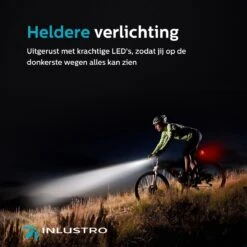 Inlustro Fietslamp Set - Voorlicht / Achterlicht - LED Fietslampjes Rood En Wit - Fietslicht Koplamp - Waterdicht - USB Oplaadbaar -Fietsuitrusting Winkel 1200x1200 699