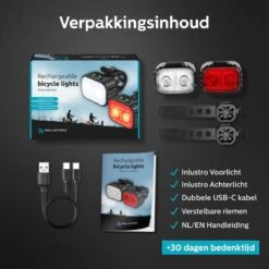 Inlustro Fietslamp Set - Voorlicht / Achterlicht - LED Fietslampjes Rood En Wit - Fietslicht Koplamp - Waterdicht - USB Oplaadbaar -Fietsuitrusting Winkel 1200x1200 703