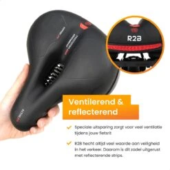 R2B® Fietszadel Voor Dames En Heren - Inclusief Waterdichte Zadelhoes - Zwart - Reflectie En Ventilatie - Gel Zadel / Gelzadel -Fietsuitrusting Winkel 1200x1200 892