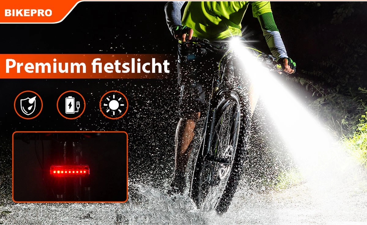 BikePro LED Fietsverlichting Set - Voorlicht En Achterlicht - USB Oplaadbaar - Fietslamp - Koplamp Fiets - Fietslampjes - Fietslichten 9 BikePro LED Fietsverlichting Set - Voorlicht En Achterlicht - USB Oplaadbaar - Fietslamp - Koplamp Fiets - Fietslampjes - Fietslichten - Afbeelding 7