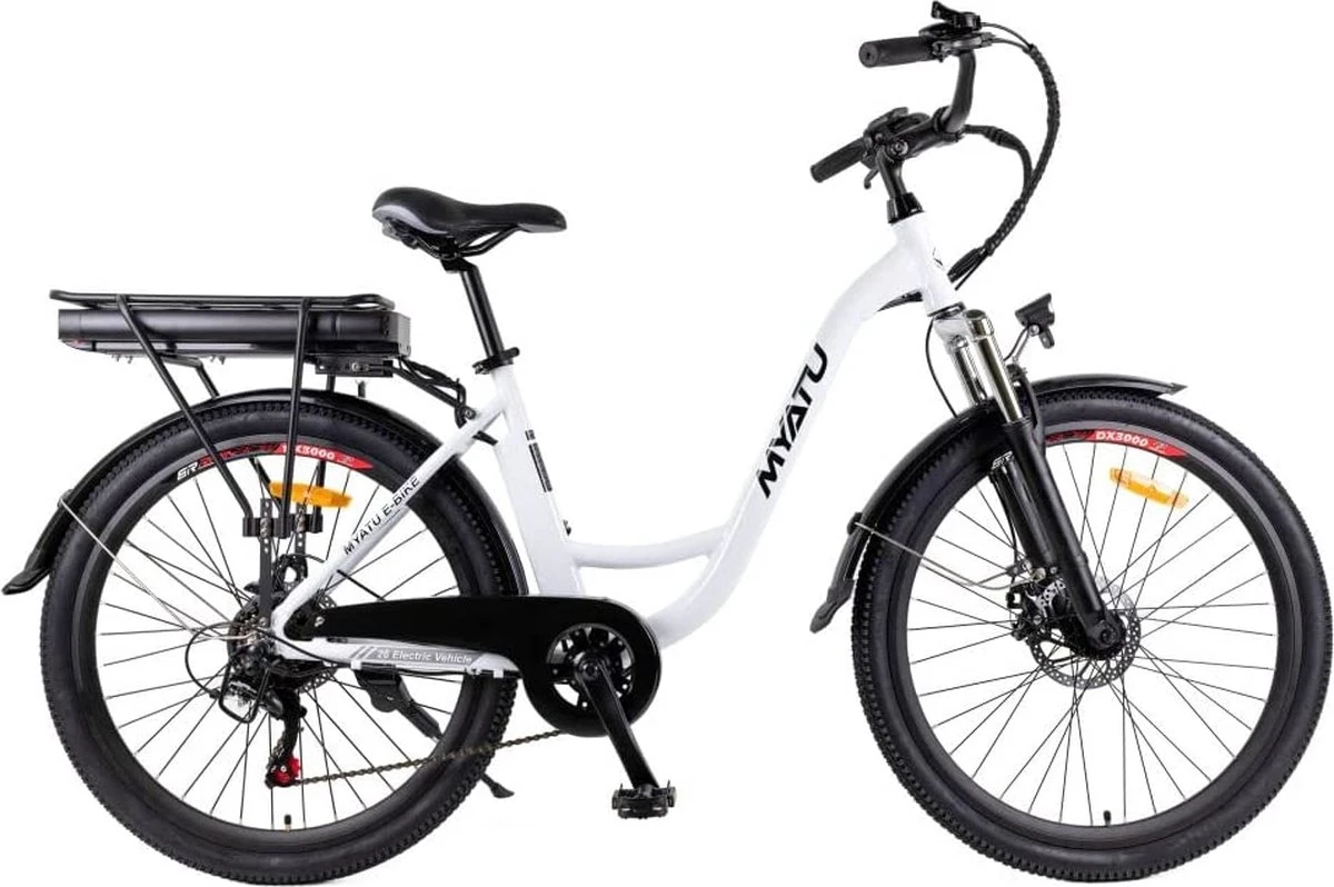 Myatu E-Bike Heren En Dames Lage Instap Met 45 Cm Aluminium Frame, 6 Versnellingen, 250 Wh Afneembare Lithium Batterij 40-80 Km Range, Trekking Ebike Met 1.95 X 26 Inch Wiel (Wit, Urban) 3 Myatu E-Bike Heren En Dames Lage Instap Met 45 Cm Aluminium Frame, 6 Versnellingen, 250 Wh Afneembare Lithium Batterij 40-80 Km Range, Trekking Ebike Met 1.95 X 26 Inch Wiel (Wit, Urban)