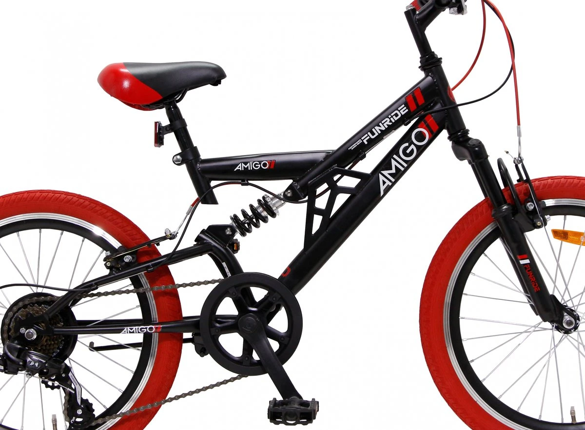 Amigo Fun Ride - Mountainbike 20 Inch - Voor Jongens En Meisjes - Met 7 Versnellingen - Zwart/Rood 4 Amigo Fun Ride - Mountainbike 20 Inch - Voor Jongens En Meisjes - Met 7 Versnellingen - Zwart/Rood - Afbeelding 2