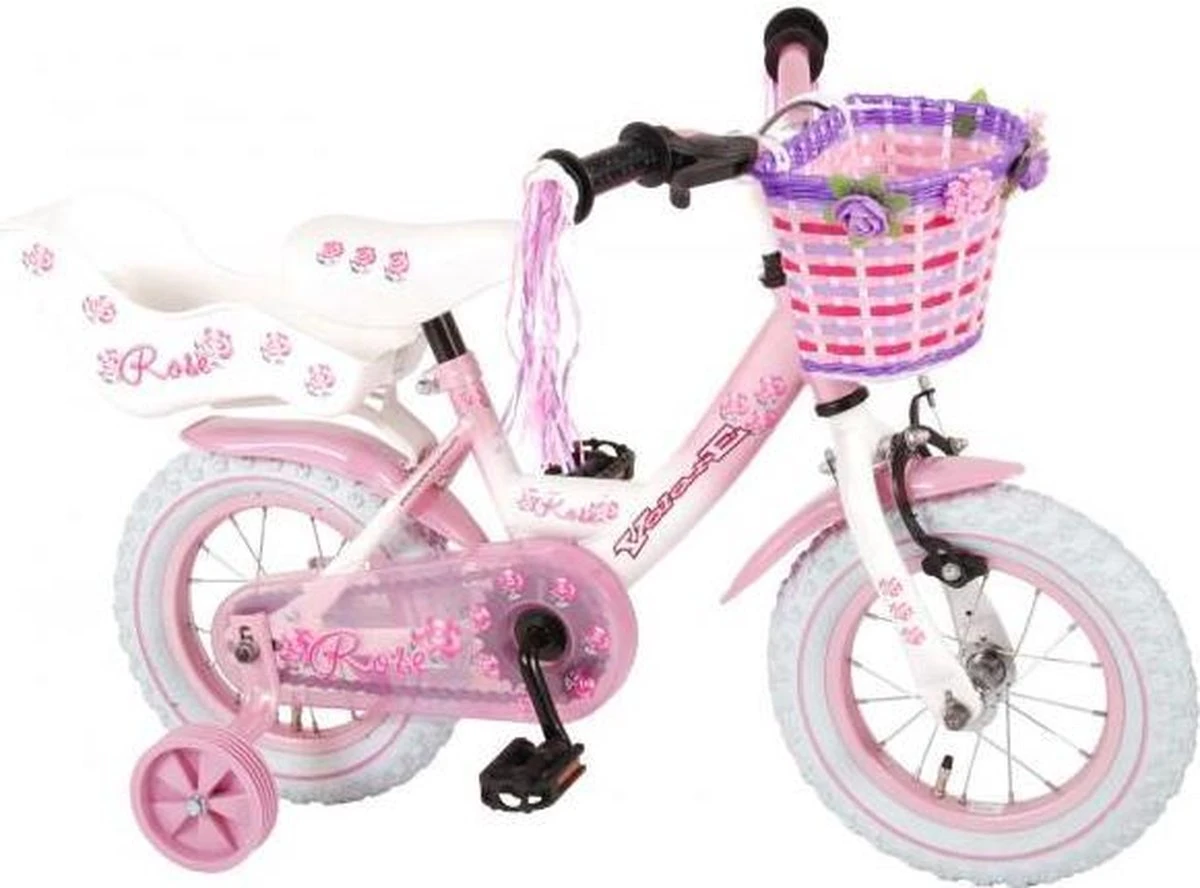 Volare Rose Kinderfiets - 12 Inch - Meisjes - Roze/wit - 95% Afgemonteerd 4 Volare Rose Kinderfiets - 12 Inch - Meisjes - Roze/wit - 95% Afgemonteerd - Afbeelding 2