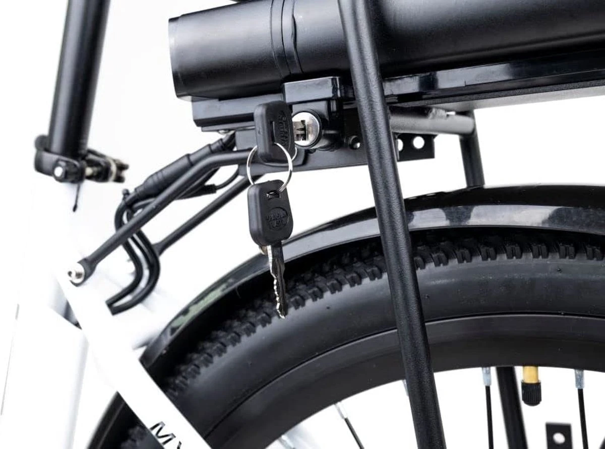 Myatu E-Bike Heren En Dames Lage Instap Met 45 Cm Aluminium Frame, 6 Versnellingen, 250 Wh Afneembare Lithium Batterij 40-80 Km Range, Trekking Ebike Met 1.95 X 26 Inch Wiel (Wit, Urban) 7 Myatu E-Bike Heren En Dames Lage Instap Met 45 Cm Aluminium Frame, 6 Versnellingen, 250 Wh Afneembare Lithium Batterij 40-80 Km Range, Trekking Ebike Met 1.95 X 26 Inch Wiel (Wit, Urban) - Afbeelding 5