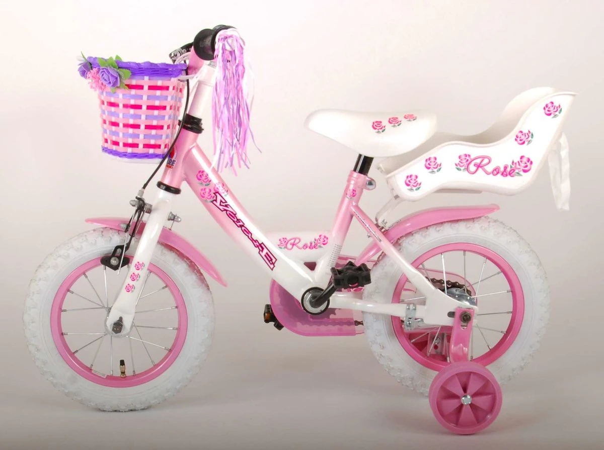 Volare Rose Kinderfiets - 12 Inch - Meisjes - Roze/wit - 95% Afgemonteerd 8 Volare Rose Kinderfiets - 12 Inch - Meisjes - Roze/wit - 95% Afgemonteerd - Afbeelding 6