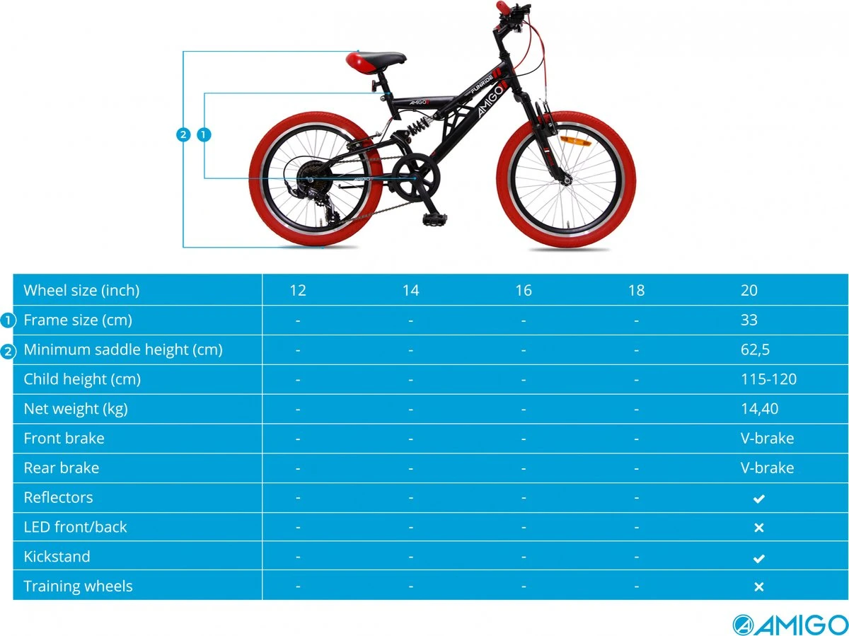 Amigo Fun Ride - Mountainbike 20 Inch - Voor Jongens En Meisjes - Met 7 Versnellingen - Zwart/Rood 11 Amigo Fun Ride - Mountainbike 20 Inch - Voor Jongens En Meisjes - Met 7 Versnellingen - Zwart/Rood - Afbeelding 9