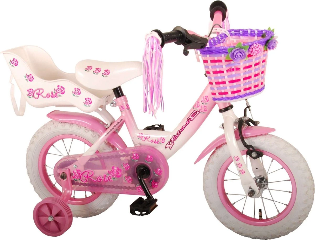 Volare Rose Kinderfiets - 12 Inch - Meisjes - Roze/wit - 95% Afgemonteerd 6 Volare Rose Kinderfiets - 12 Inch - Meisjes - Roze/wit - 95% Afgemonteerd - Afbeelding 4