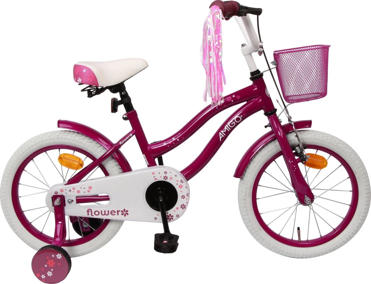 Amigo Flower Meisjesfiets - Kinderfiets 16 Inch - Paars 3 Amigo Flower Meisjesfiets - Kinderfiets 16 Inch - Paars