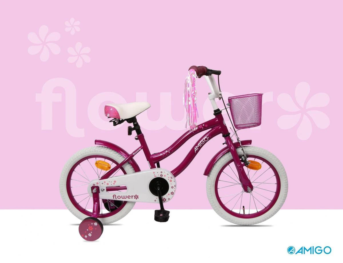 Amigo Flower Meisjesfiets - Kinderfiets 16 Inch - Paars 14 Amigo Flower Meisjesfiets - Kinderfiets 16 Inch - Paars - Afbeelding 12