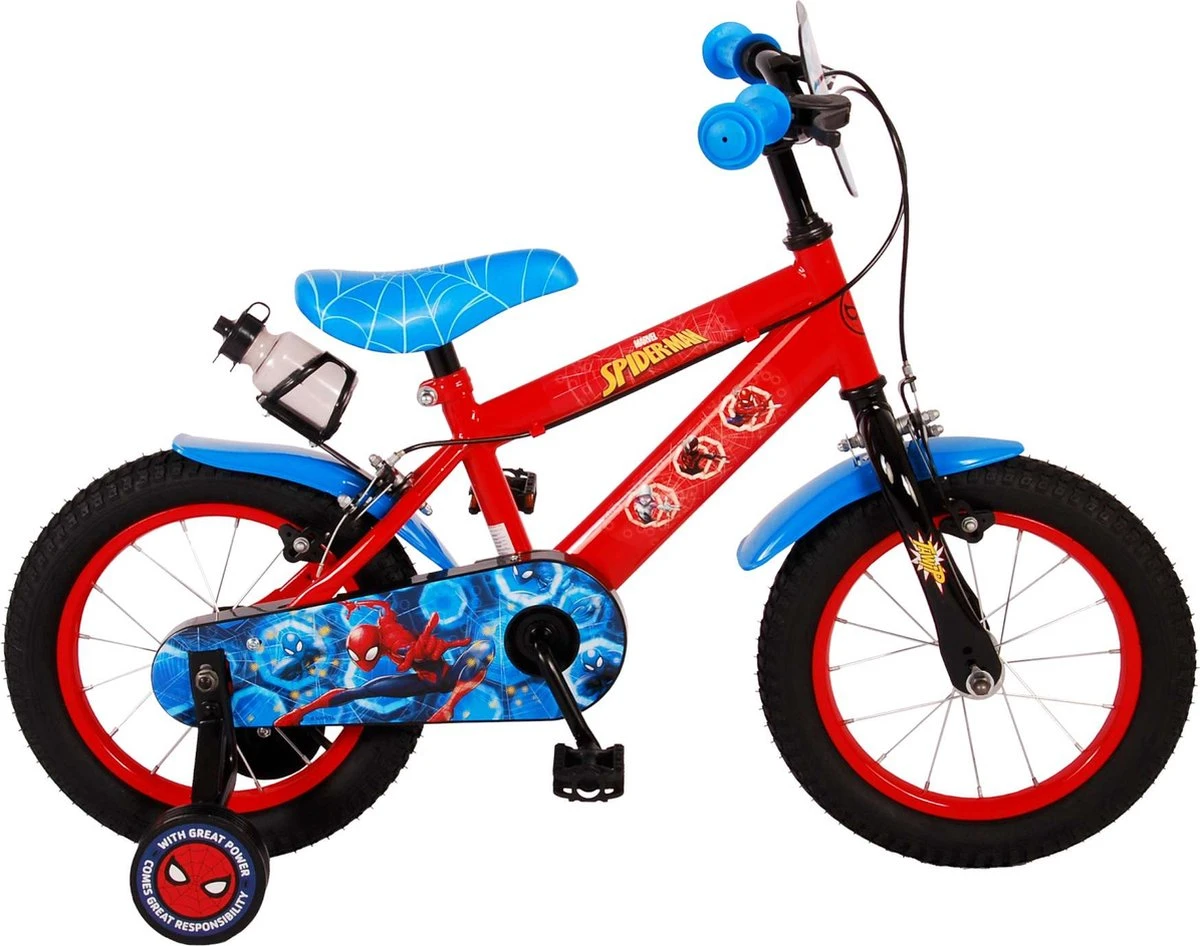 Spider-Man Kinderfiets - Jongens - 14 Inch - Rood/Blauw - Twee Handremmen 9 Spider-Man Kinderfiets - Jongens - 14 Inch - Rood/Blauw - Twee Handremmen - Afbeelding 7