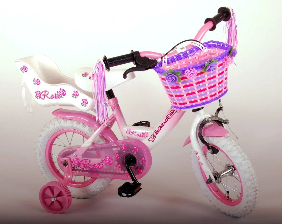 Volare Rose Kinderfiets - 12 Inch - Meisjes - Roze/wit - 95% Afgemonteerd 7 Volare Rose Kinderfiets - 12 Inch - Meisjes - Roze/wit - 95% Afgemonteerd - Afbeelding 5