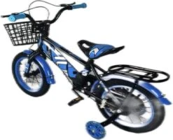 Kinderfiets - 14 Inch Kinderfiets -vanaf 3-5 Jaar Jongens En Meisjes Fietsen - Terugtrap -Rem -Stabilisatoren（2 Zijwieltjes）- Mandje - Achterbank - Blauw -Fietsuitrusting Winkel 1200x970