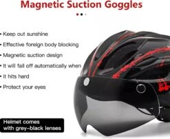 Zacro Fietshelm - Met Bril En Waarschuwingslampje - Nacht Veiligheidshelmen Fietshelm - Verstelbaar - Voor Volwassenen, MTB, Stadsfietsen - Rood En Zwart -Fietsuitrusting Winkel 1200x982 2