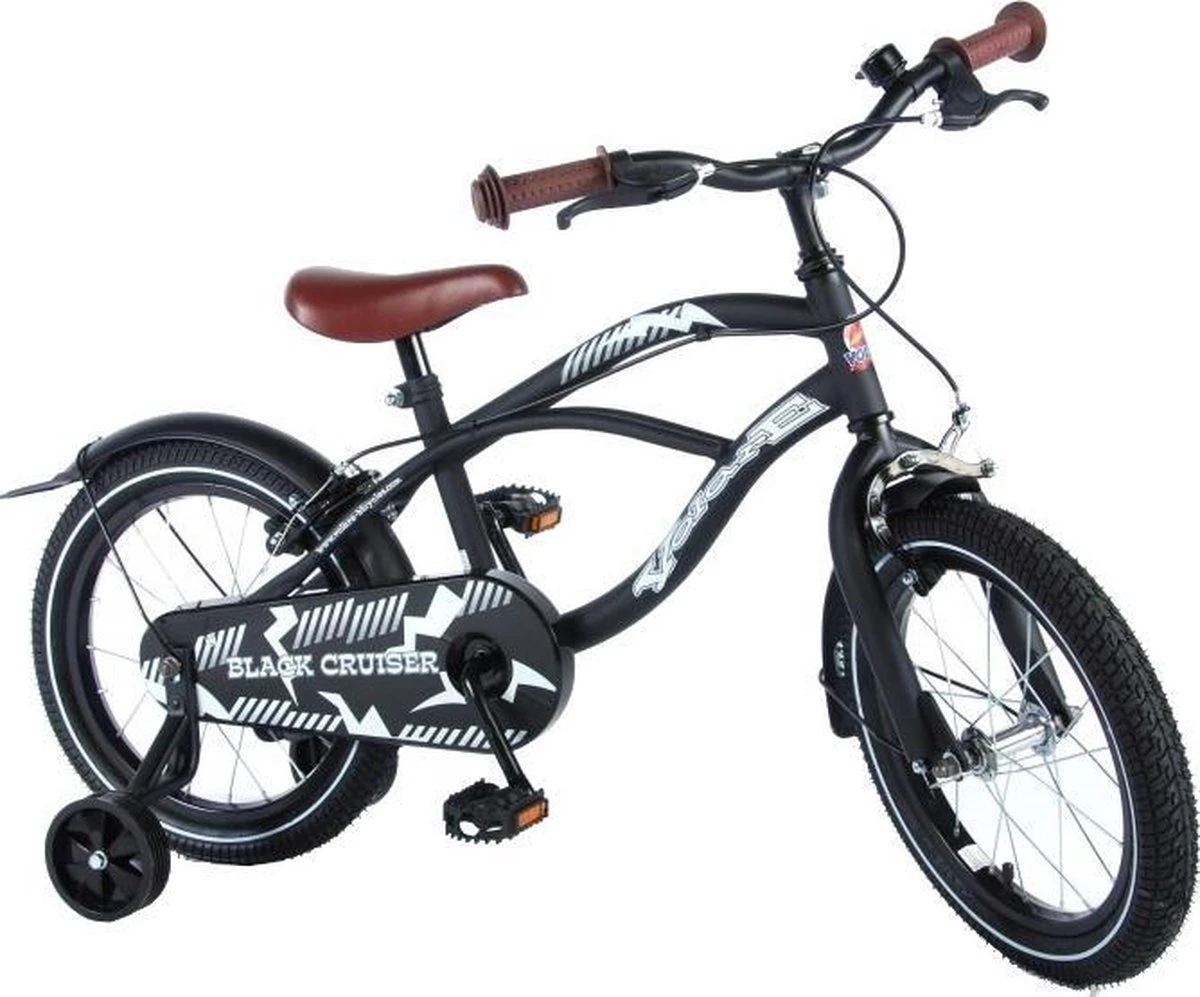 Volare Black Cruiser Kinderfiets - Jongens - 16 Inch - Zwart - 2 Handremmen 7 Volare Black Cruiser Kinderfiets - Jongens - 16 Inch - Zwart - 2 Handremmen - Afbeelding 5
